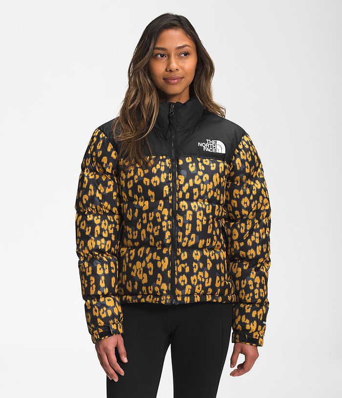 The North Face Puffer Jacket Printed 1996 Retro Nuptse Yellow/Leopard - Womens - Thailand UHQIW-4926